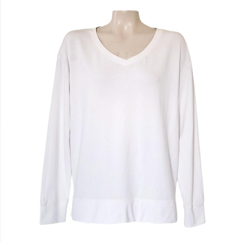 OGIO White V-Neck Long Sleeve Top Lightweight Relaxed Minimalist Basic L